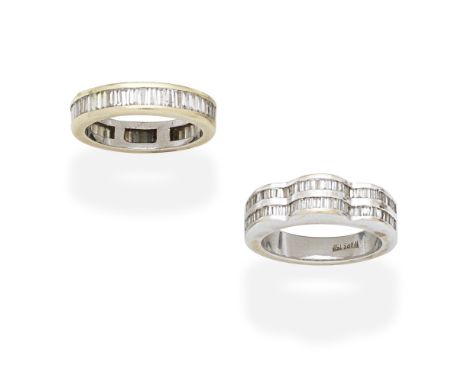 TWO DIAMOND-SET RINGS1st: Set throughout with baguette and tapered baguette-cut diamonds, 2nd: Of undulating design, the fron