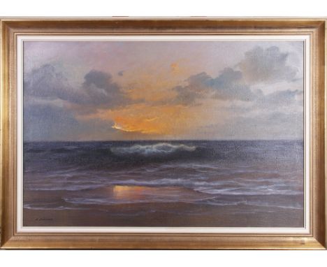 Karlheinz Schrader (1925, Altona - Hamburg, 2012) Brechende Welle in der Dämmerung, Öl auf Leinwand, u.l. signiert "K. Schrad