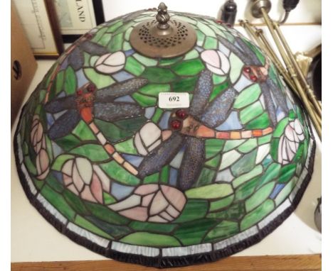 A Tiffany style glass ceiling lamp shade and fitting, decorated dragonflies, 54 cm diameter