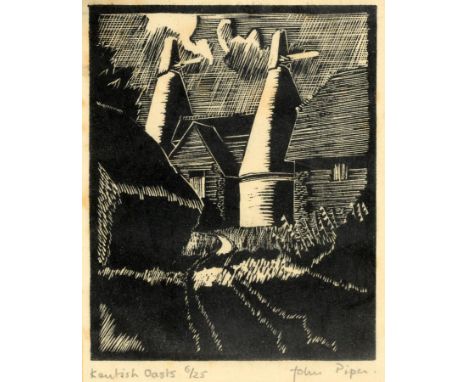 A John Piper limited edition woodcut print, Kentish Oasts, 6/25, signed in pencil to the margin  See illustration Condition r