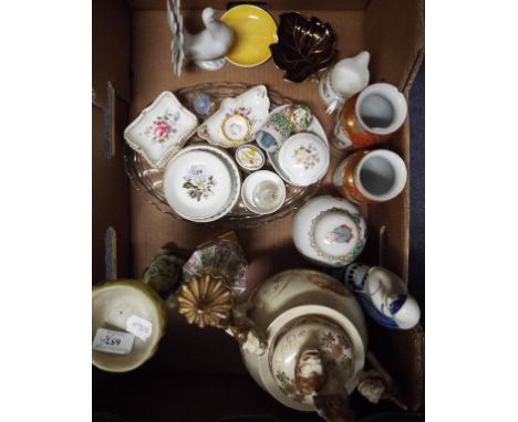 A Lalique opalescent glass bird, a Minton Marlow part dinner and tea service, other ceramics and items (3 boxes)