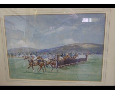 John King, Before the Start of a Four-Mile Chase, watercolour, signed, 36 x 53 cm, with a Tryon Gallery label verso, a signed