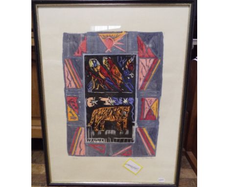 A Michael Rothenstein artist proof limited edition lithograph, a tiger and birds, 10/50, 73 x 54.5 cm Condition report Report