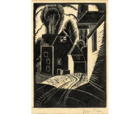A John Piper woodcut print, houses, signed in pencil to the margin  See illustration Condition report Report by GH

Framed.  