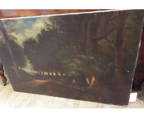 After C D Hunt, In the Woods at Wareham, oil on canvas, bears the initials K S and an inscription, 56 x 86 cm