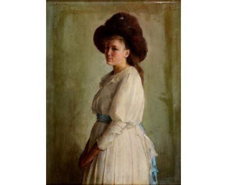 Edwin Ward, a three quarter length portrait of a young lady, oil on canvas, signed and dated 1888, 60.5 x 44 cm  See illustra