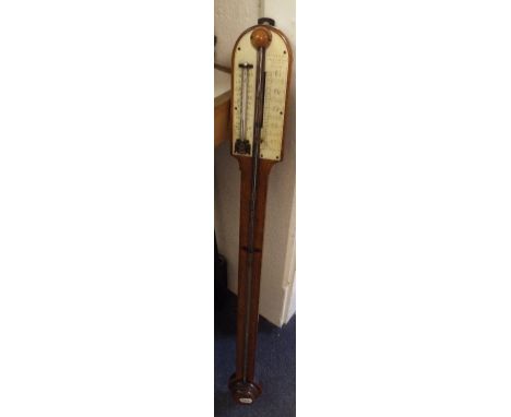 A Newton & Co stick barometer and thermometer, with an ivory dial, in an oak case, 90 cm high