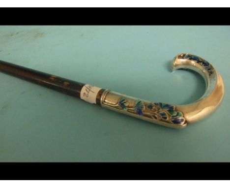 A walking stick, with an Arts and Crafts style plated handle, monogrammed, 97 cm