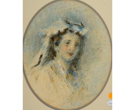 Ranzoni, a sketch portrait of Caroline Bagshawe, oval, watercolour, signed, 39 x 32 cm  See illustration 
Note: Caroline Bags