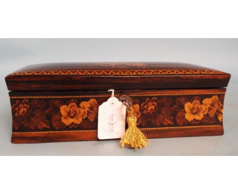 A Victorian Tunbridge Ware inkwell box, with floral decoration, 25 cm wide