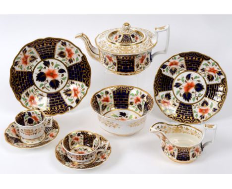 A 19th century English part tea service, with Imari decoration, pattern number 1295 (a.f.) (qty)  See illustration Condition 