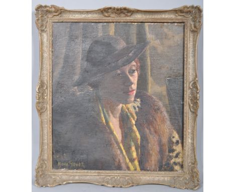 Nora Gower, portrait of a fashionably dressed Art Deco lady, oil on canvas, signed lower left, 20th century, framed, 39cm x 4