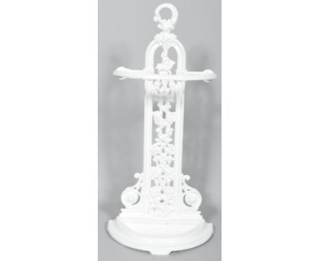 A Falkirk Victorian white painted cast iron stick stand in the Coalbrookdale style, stamped to reverse with pattern No, Regis