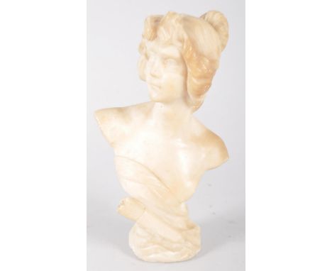 An alabaster portrait bust of a woman, incised Rosi signature to reverse, circa 1900, carved as a bust length female portrait