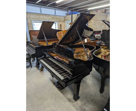 Steinway (c1890) A 6ft 2in 85-note Model A grand piano in a bright ebonised case on square tapered legs; together with a stoo