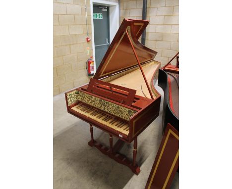 Evelyn Shuckburgh (c1983) A 7ft single manual harpsichord, in a red lacquered and gilt decorated case, raised on turned legs 