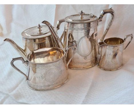 A Victorian four piece tea and coffee set, beaded edges