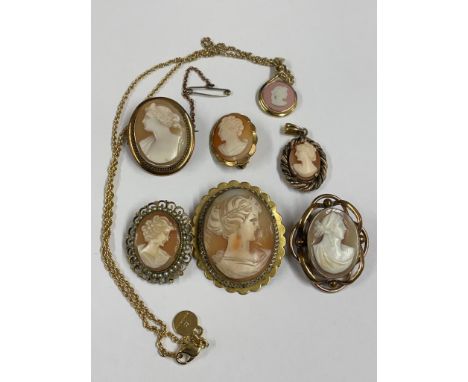 Antique vintage cameo brooches &amp; cameo pendant, rolled gold etc. 