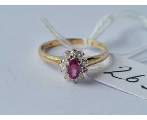 A ruby and diamond 9ct cluster ring size M ½ 