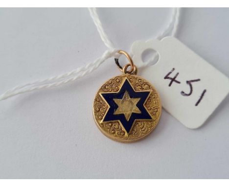Victorian 15ct circular pendant with blue enamel star.