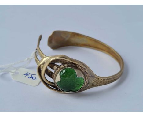 An unusual silver and green stone torque bangle 37g inc