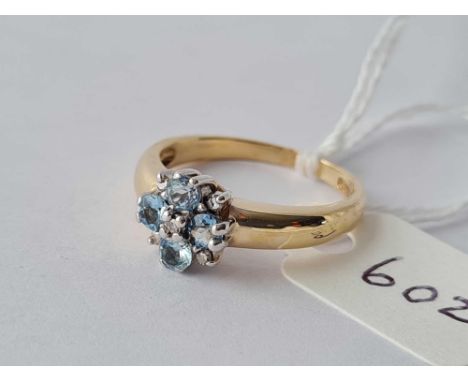 9ct 4/s Aquamarine &amp; diamond hallmarked ring, size O