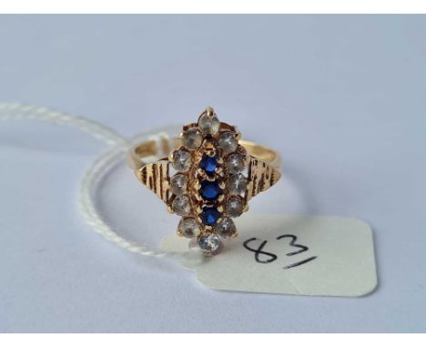 A blue and white stone marquise dress ring in 9ct size M 2.6g inc