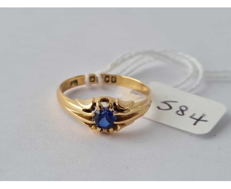 Antique Edwardian S/S Sapphire gypsy ring 18ct hallmarked London 1905, size Q