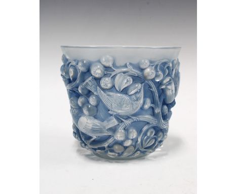 LALIQUE, Cristal Avalon glass vase, opalescent pale blue with etched Lalique, France mark to the base, 15cm