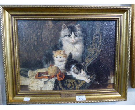 A Gilt Framed Textured Print of Cats, A Proud Mother