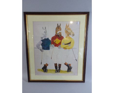 A Framed Limited Edition Print Depicting Arkle, Desert Orchid and Red Rum in the Form of Jockeys, Signed by the Artist and Da