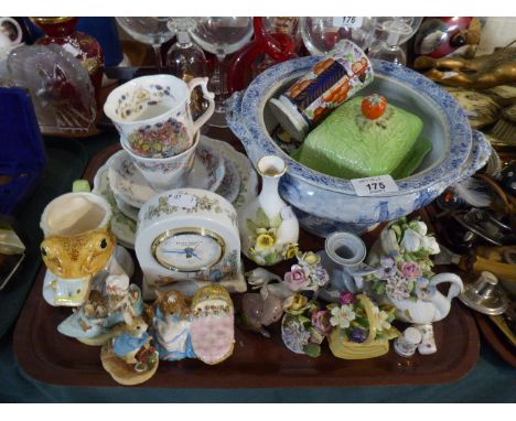 A Tray Containing Royal Doulton Brambly Hedge Cups and Saucers, Peter Rabbit Clock, Beswick Beatrix Potter, Beswick Mouse Etc