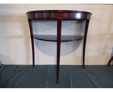 A Mahogany Demi Lune Side Table with Stretcher Shelf on Extending Cabriole Legs, 80cm Wide 