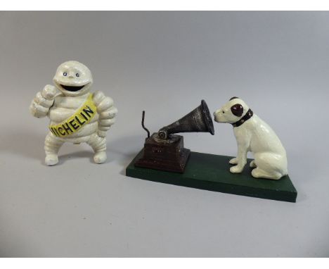 A Reproduction Cast Metal Michelin Man with Dog and Record Player, Plus VAT
