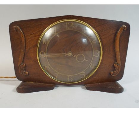 An Art Deco Walnut Electric Mantle Clock by Smiths, 29cm Long