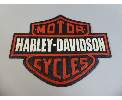 A Reproduction Cast Metal Harley Davidson Motor Cycle Sign, 33cm Long, Plus VAT