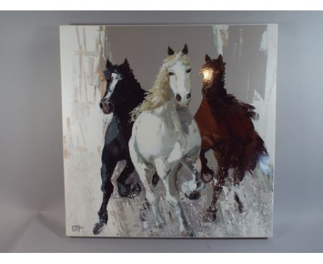 A Modern Mounted Print Depicting Three Horses, 69cm high 
