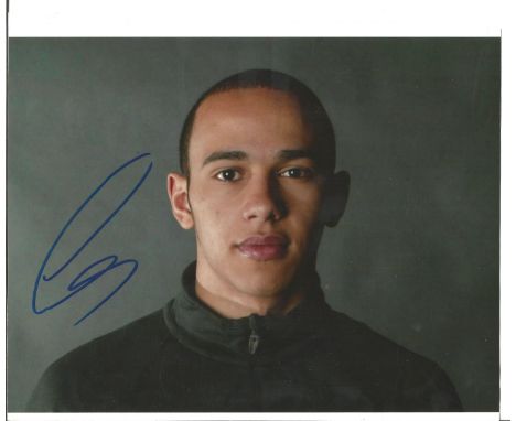 Formula One Lewis Hamilton signed nice young 10 x 8 colour head and shoulders portrait photo. Good Condition. All autographs 