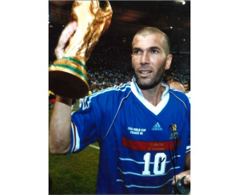 Zinedine Zidane France Signed 16 x 12 inch football photo. Good Condition. All autographs are genuine hand signed and come wi