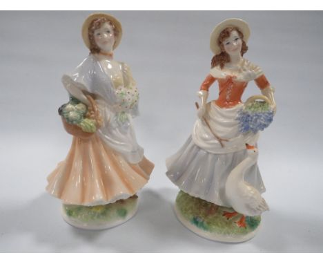 TWO ROYAL WORCESTER LIMITED EDITION FIGURINES GOOSE GIRL WITH CERTIFICATE AND MARKET DAY 