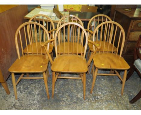 A SET OF SIX ERCOL 'BLONDE' HOOPBACK CHAIRS