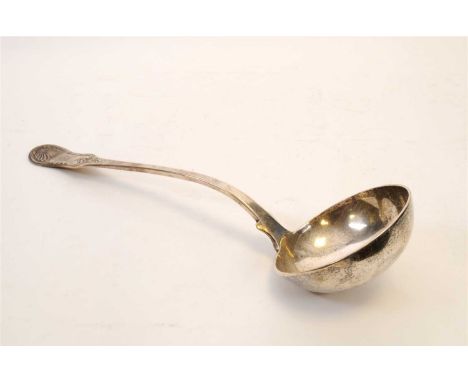 A William IV Scottish silver soup ladle, William Russell II, Glasgow 1836, 37cm long, weight approx 10oz