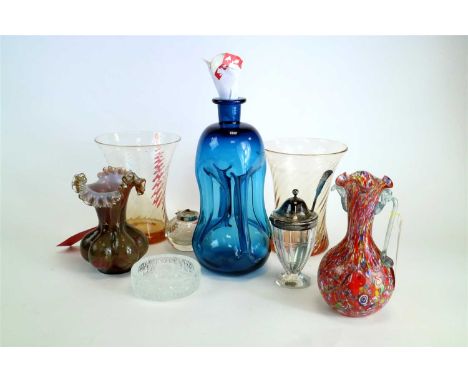 A collection of Victorian to mid-20th century glassware including a pair of Stevens and Williams Art Deco wrythen orange vase