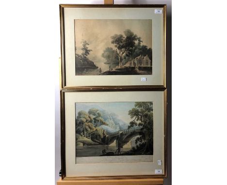 T Walmsley, British 19th century, This view of Overton Bridge, hand finished engraving, 41.5 x 33cm, together with a lithogra