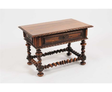 A small and low late Victorian rosewood occasional table, the rectangular top with a groove carved border above on real and t