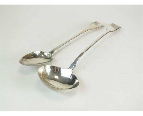 A silver Fiddle pattern basting spoon, James Beebe, London 1824, together with a silver Fiddle pattern soup ladle, London 183