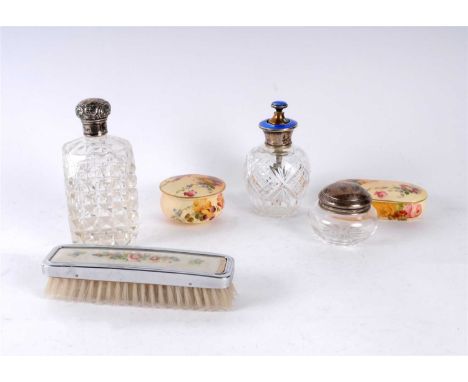 A Nortitake dressing table set comprising oval tray, pair of candlesticks, ring dish, hair pin holder, small circular dish an