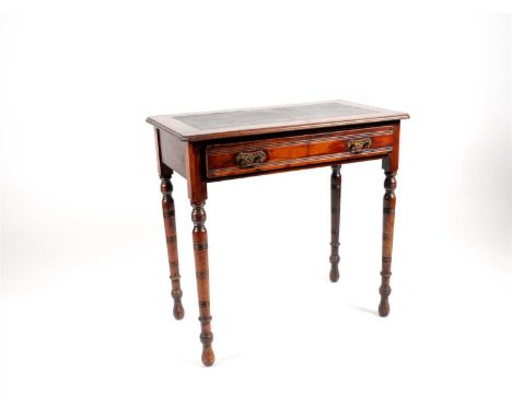 A small Victorian mahogany side / hall table, the rectangular bevelled top with an inset leather and canted corners hanging a