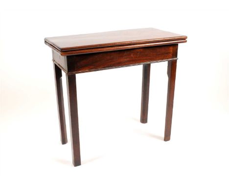 A 19th century mahogany folding gate-leg tea table, the hinged squared top above a plain frieze, raised on four canted square