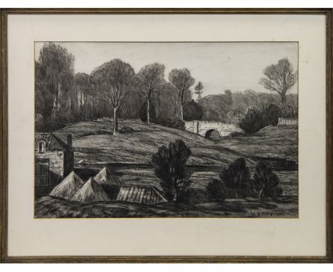 W M MACGREGOR RSA (SCOTTISH), KEIR, DUNBLANE mixed media on paper, signed, titled label verso 34cm x 51cm Mounted and framed 